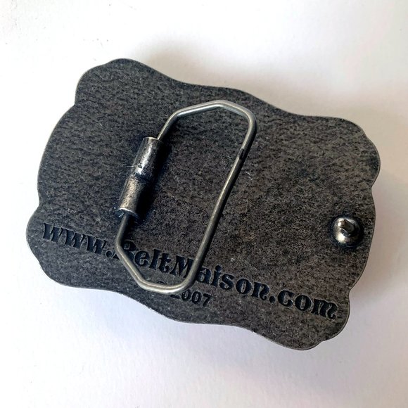 Handmade Peace Sign Metal Belt Buckle with Crystals & Detachable Distressed Belt - Picture 6 of 9